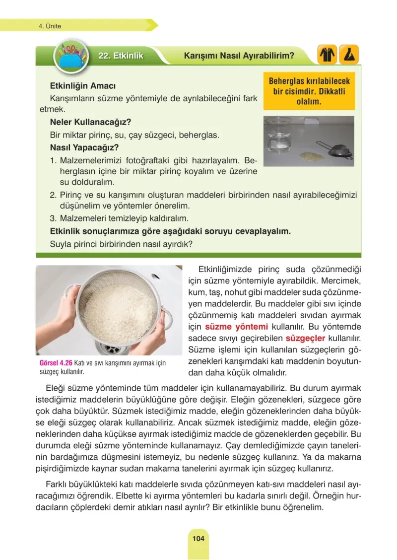 4. Sınıf Fen Bilimleri Ders Kitabı Cevapları Sözcü Yayınları Sayfa 104