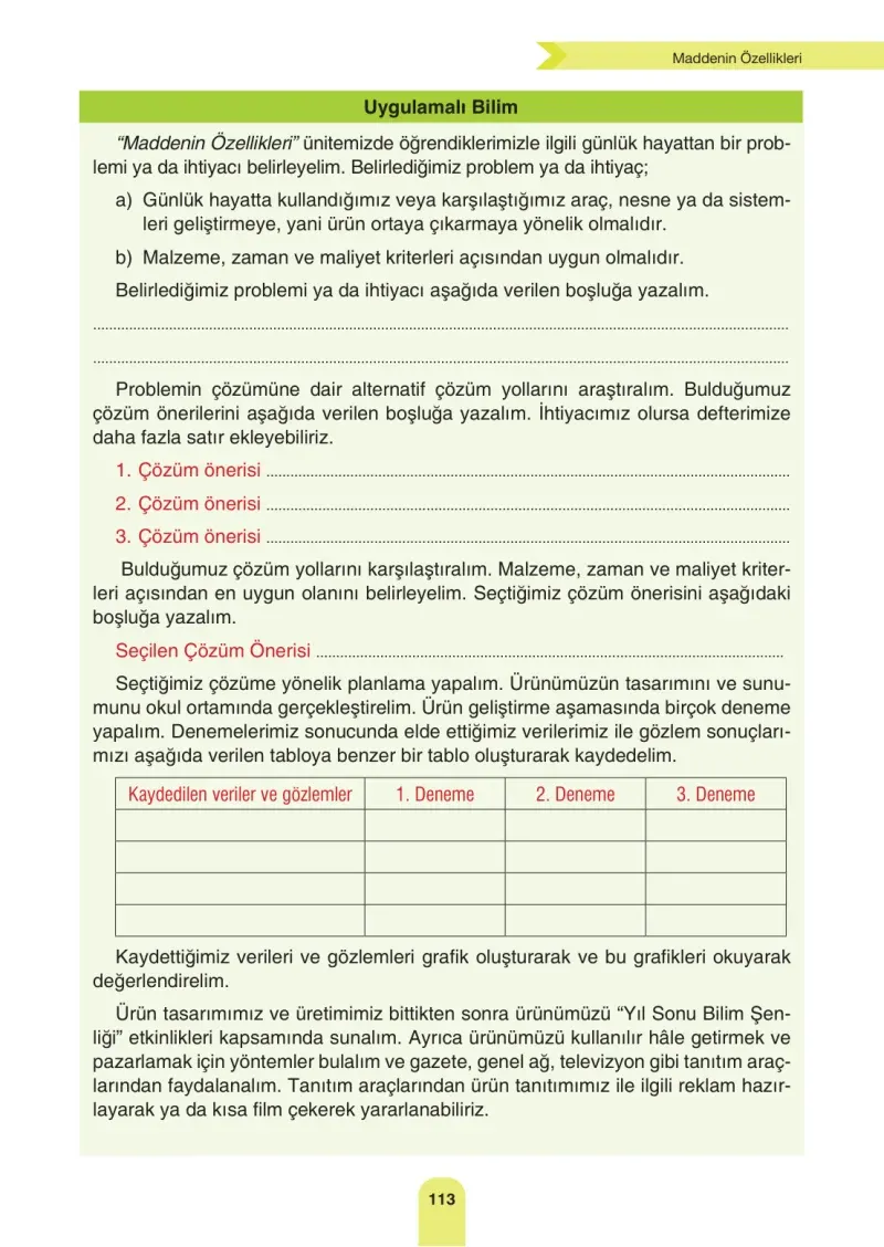 4. Sınıf Fen Bilimleri Ders Kitabı Cevapları Sözcü Yayınları Sayfa 113