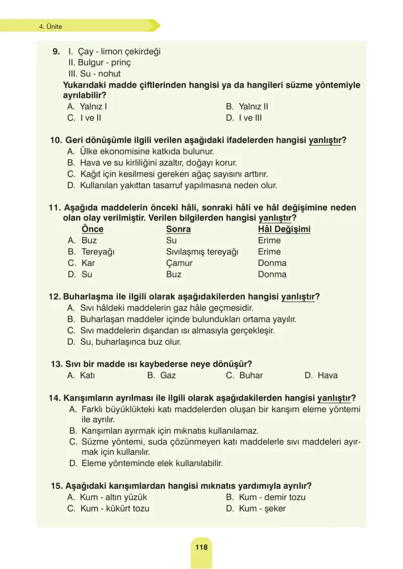 4. Sınıf Fen Bilimleri Ders Kitabı Cevapları Sözcü Yayınları Sayfa 118