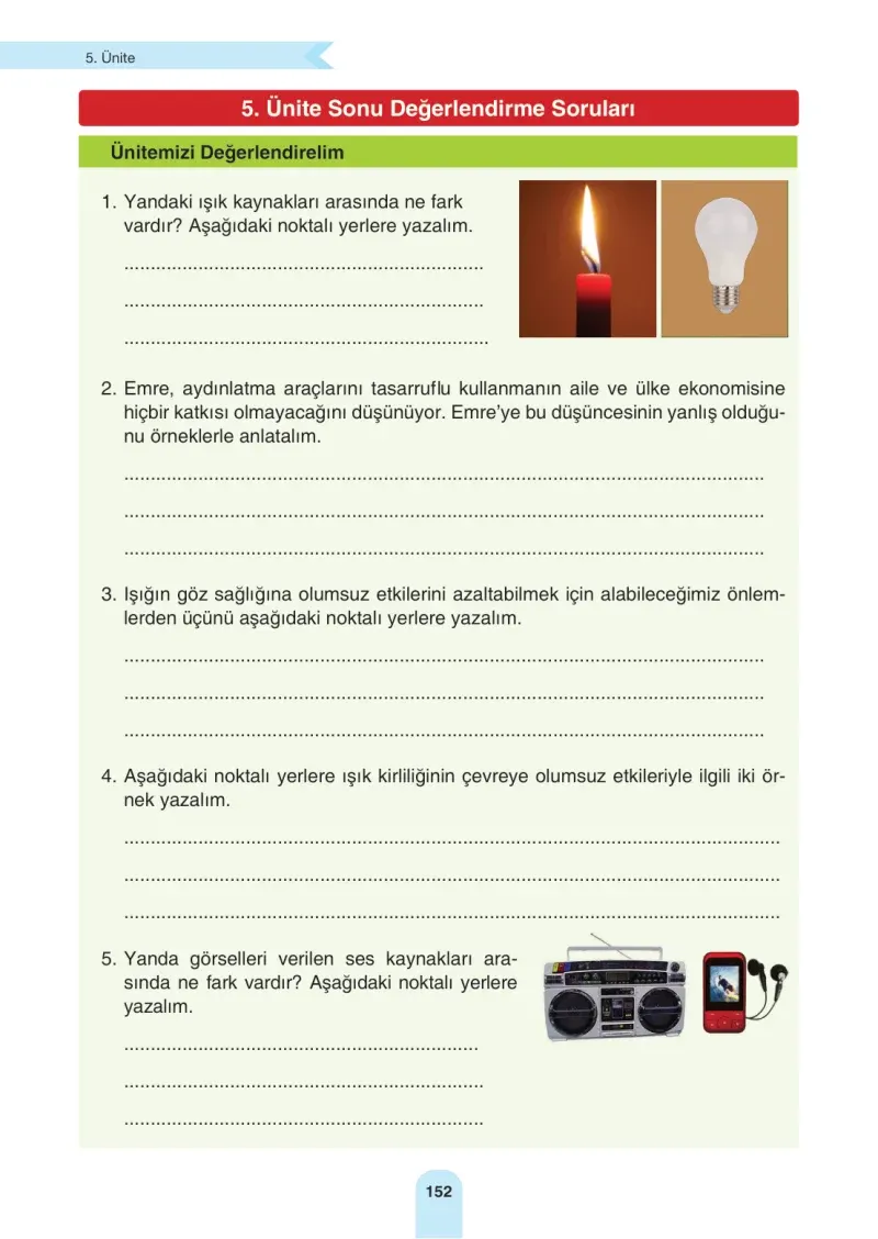 4. Sınıf Fen Bilimleri Ders Kitabı Cevapları Sözcü Yayınları Sayfa 152
