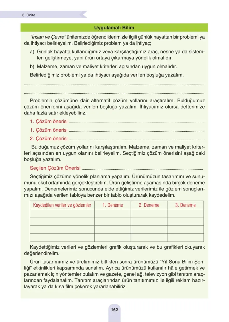 4. Sınıf Fen Bilimleri Ders Kitabı Cevapları Sözcü Yayınları Sayfa 162