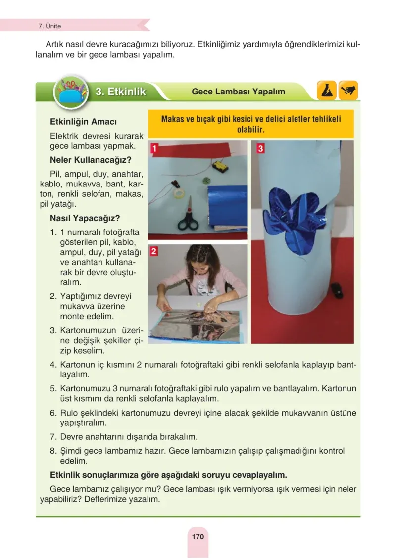 4. Sınıf Fen Bilimleri Ders Kitabı Cevapları Sözcü Yayınları Sayfa 170
