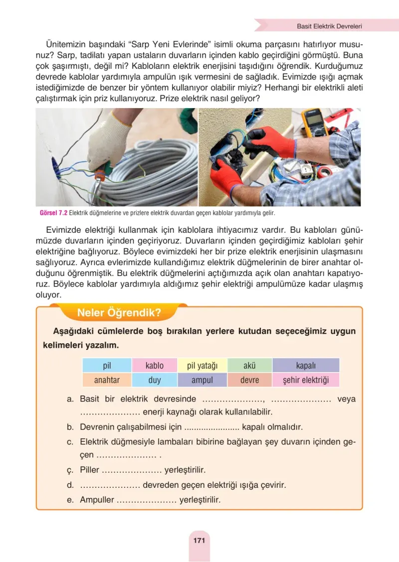 4. Sınıf Fen Bilimleri Ders Kitabı Cevapları Sözcü Yayınları Sayfa 171