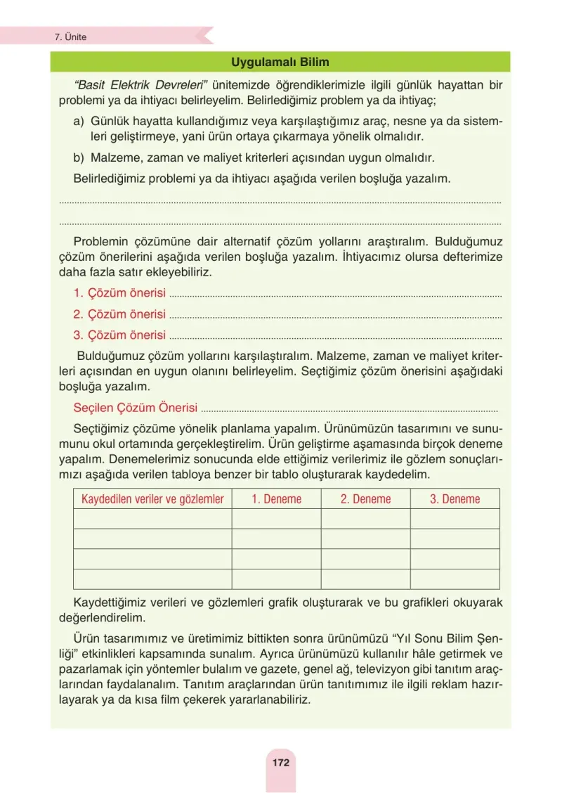 4. Sınıf Fen Bilimleri Ders Kitabı Cevapları Sözcü Yayınları Sayfa 172