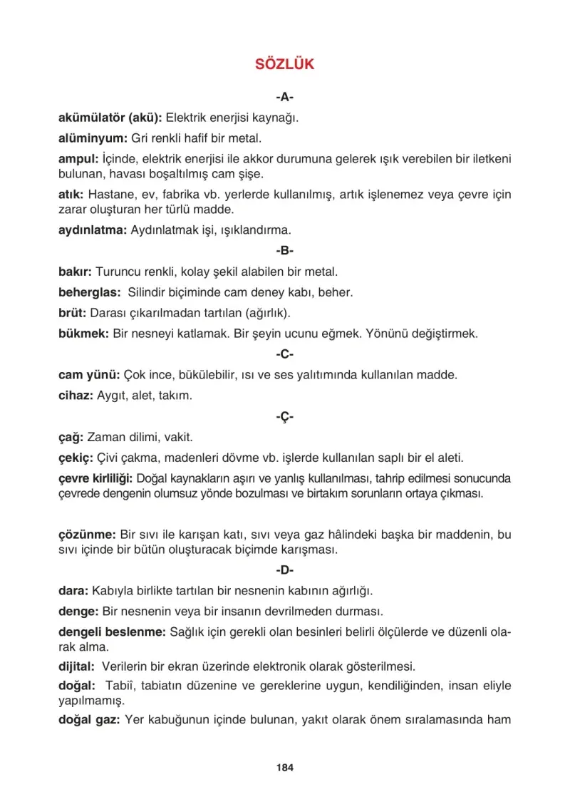 4. Sınıf Fen Bilimleri Ders Kitabı Cevapları Sözcü Yayınları Sayfa 184
