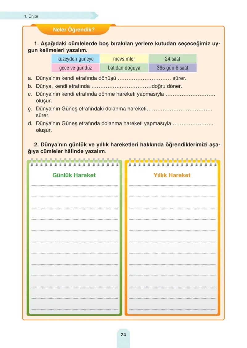4. Sınıf Fen Bilimleri Ders Kitabı Cevapları Sözcü Yayınları Sayfa 24