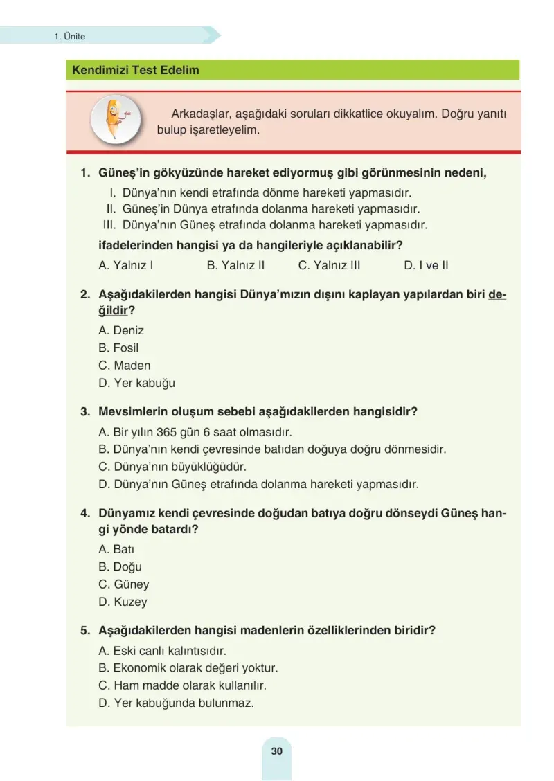 4. Sınıf Fen Bilimleri Ders Kitabı Cevapları Sözcü Yayınları Sayfa 30