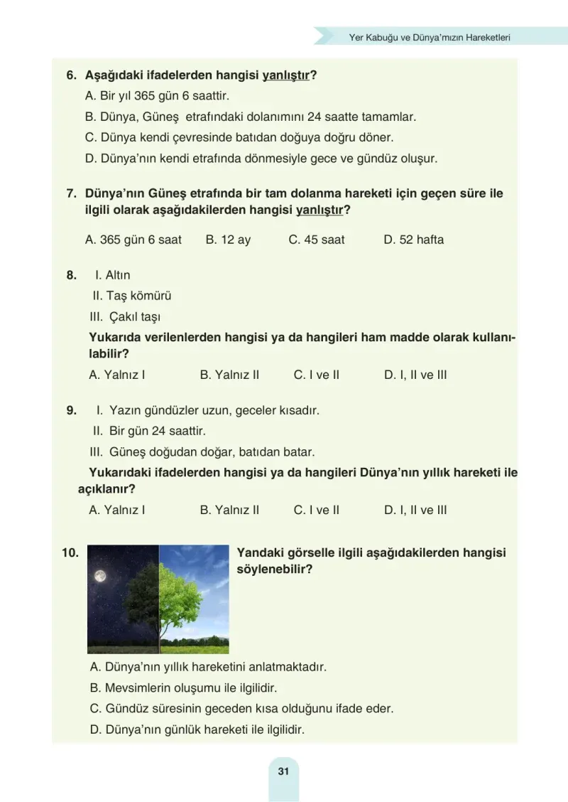 4. Sınıf Fen Bilimleri Ders Kitabı Cevapları Sözcü Yayınları Sayfa 31