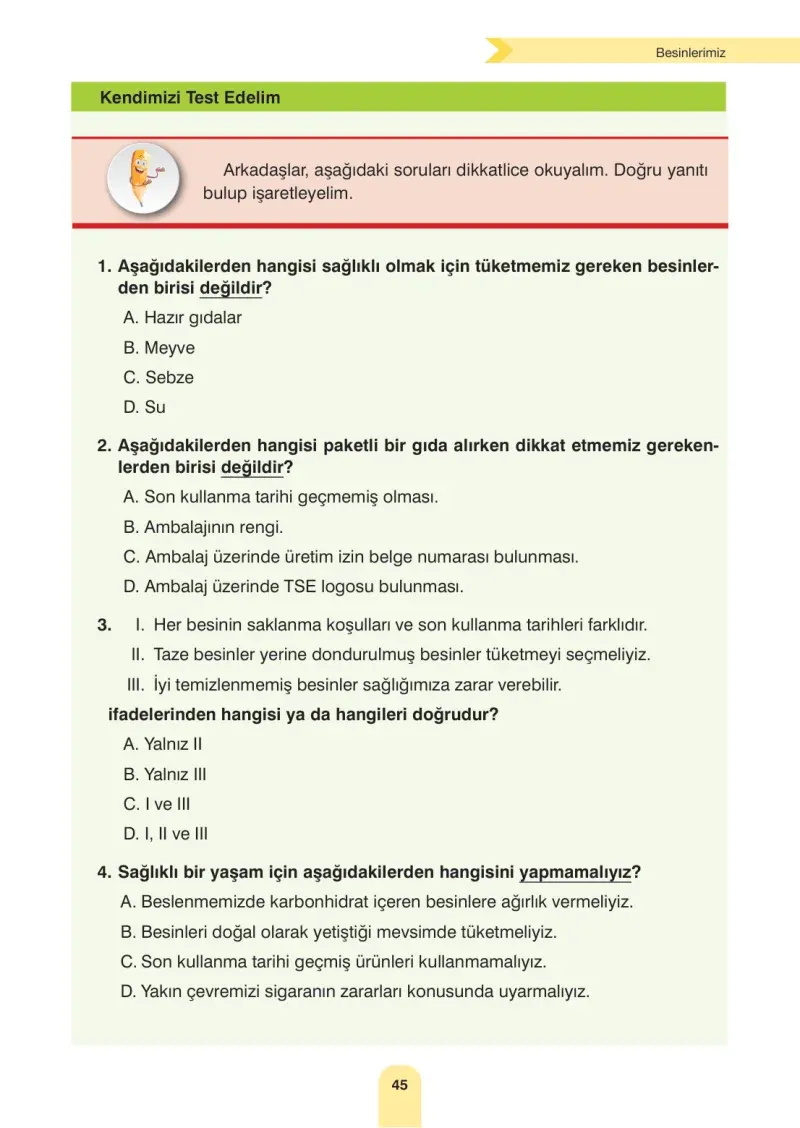 4. Sınıf Fen Bilimleri Ders Kitabı Cevapları Sözcü Yayınları Sayfa 45