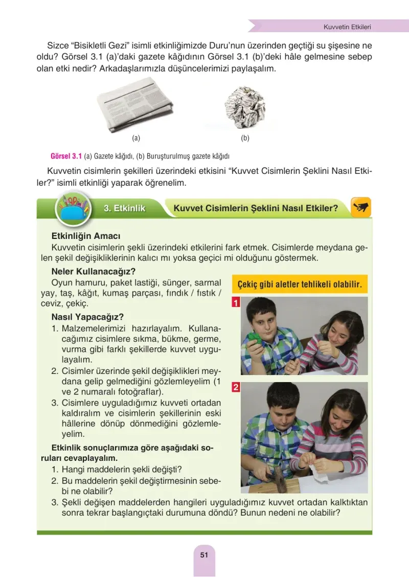 4. Sınıf Fen Bilimleri Ders Kitabı Cevapları Sözcü Yayınları Sayfa 51