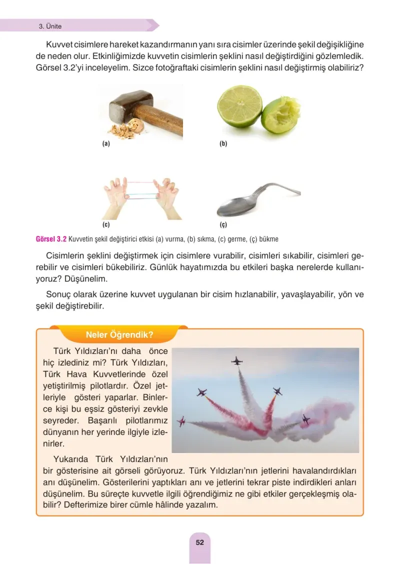 4. Sınıf Fen Bilimleri Ders Kitabı Cevapları Sözcü Yayınları Sayfa 52