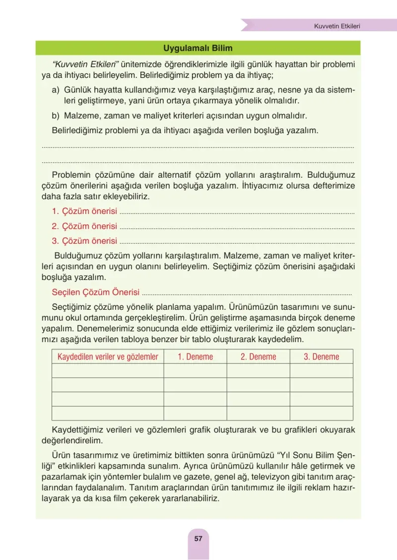 4. Sınıf Fen Bilimleri Ders Kitabı Cevapları Sözcü Yayınları Sayfa 57