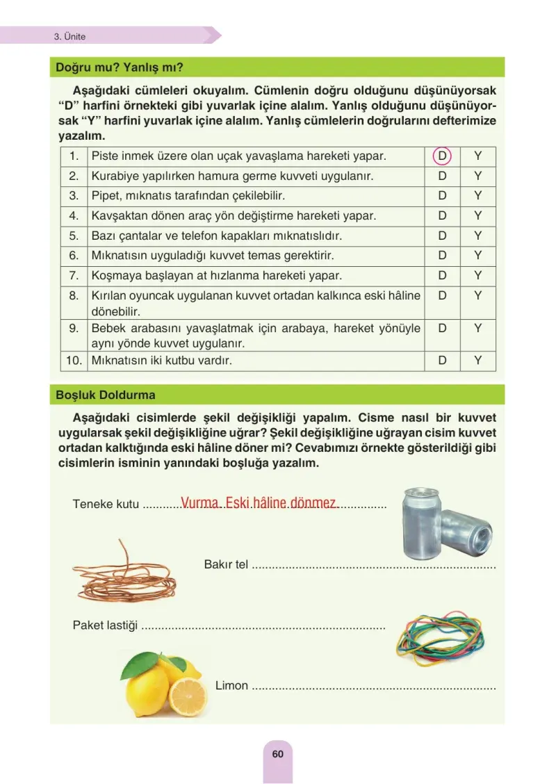 4. Sınıf Fen Bilimleri Ders Kitabı Cevapları Sözcü Yayınları Sayfa 60