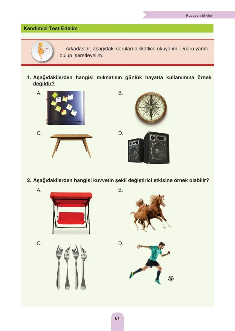 4. Sınıf Fen Bilimleri Ders Kitabı Cevapları Sözcü Yayınları Sayfa 61