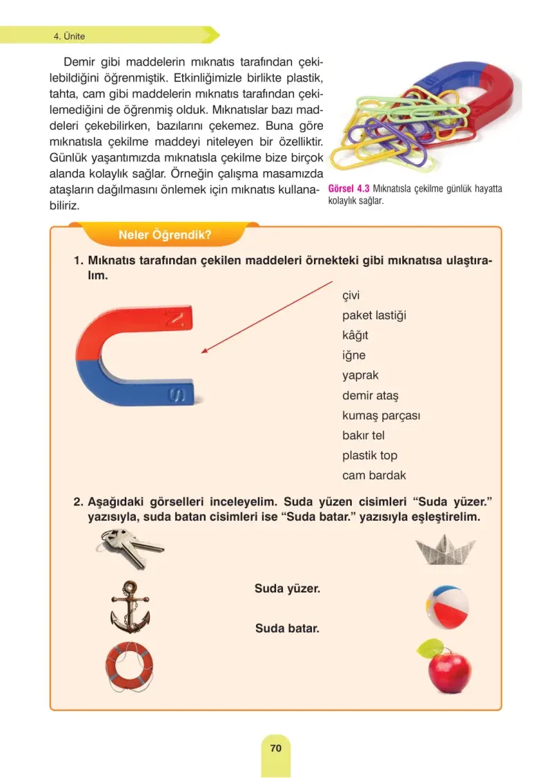 4. Sınıf Fen Bilimleri Ders Kitabı Cevapları Sözcü Yayınları Sayfa 70