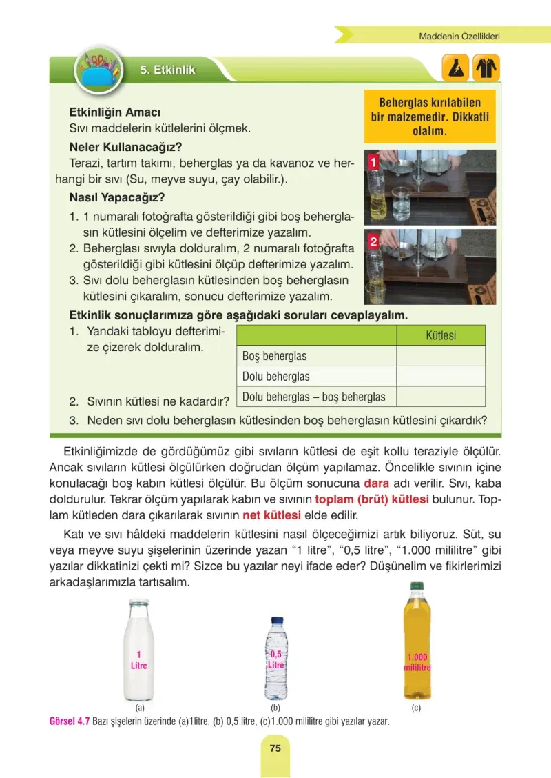 4. Sınıf Fen Bilimleri Ders Kitabı Cevapları Sözcü Yayınları Sayfa 75