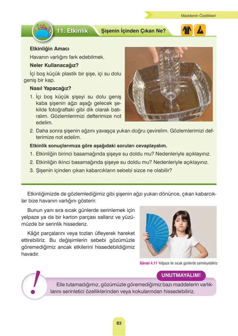 4. Sınıf Fen Bilimleri Ders Kitabı Cevapları Sözcü Yayınları Sayfa 83