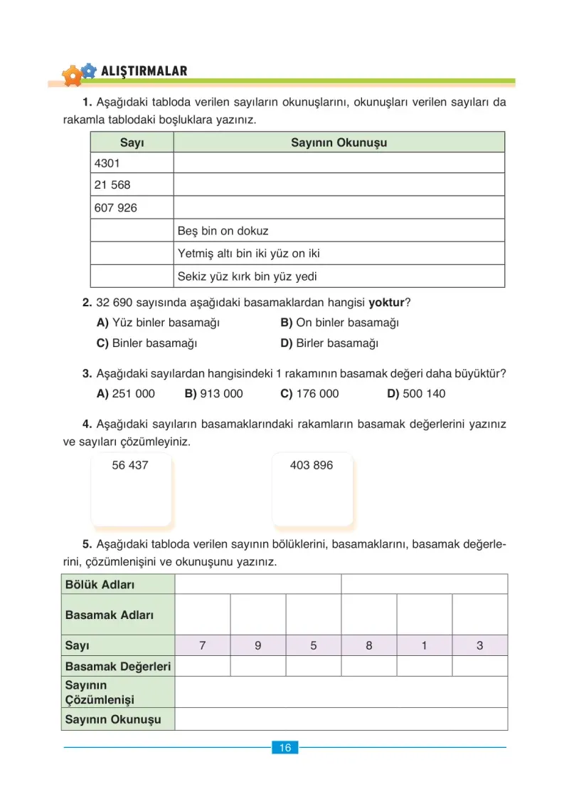 4. Sınıf Matematik Ders Kitabı Cevapları Ada Yayınları Sayfa 16