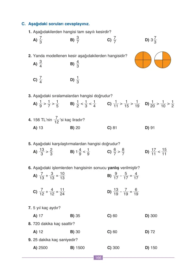 4. Sınıf Matematik Ders Kitabı Cevapları Ada Yayınları Sayfa 166