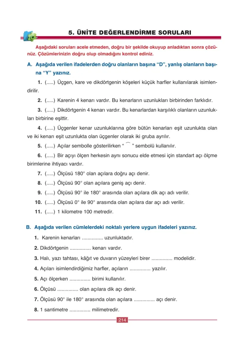 4. Sınıf Matematik Ders Kitabı Cevapları Ada Yayınları Sayfa 214