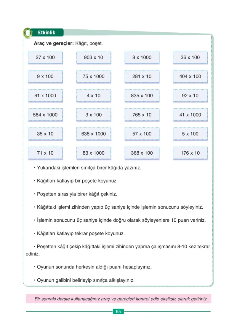 4. Sınıf Matematik Ders Kitabı Cevapları Ada Yayınları Sayfa 65