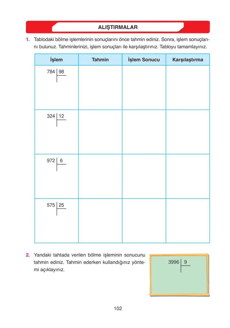 4. Sınıf Matematik Ders Kitabı Cevapları Ata Yayınları Sayfa 102