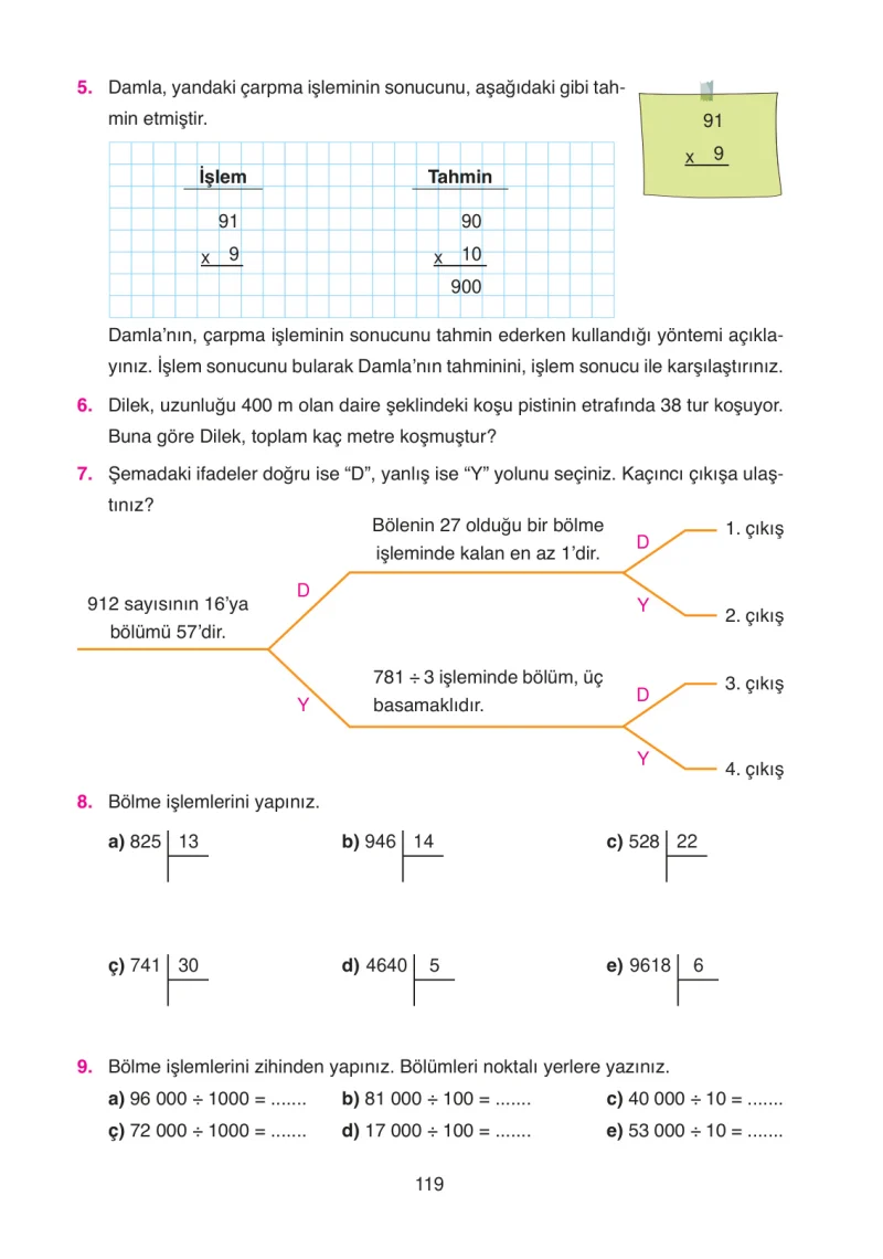 4. Sınıf Matematik Ders Kitabı Cevapları Ata Yayınları Sayfa 119