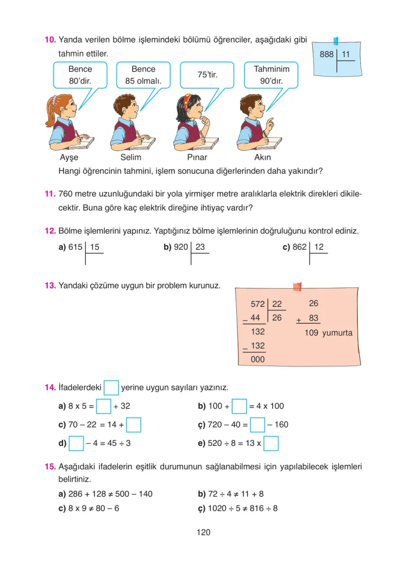 4. Sınıf Matematik Ders Kitabı Cevapları Ata Yayınları Sayfa 120