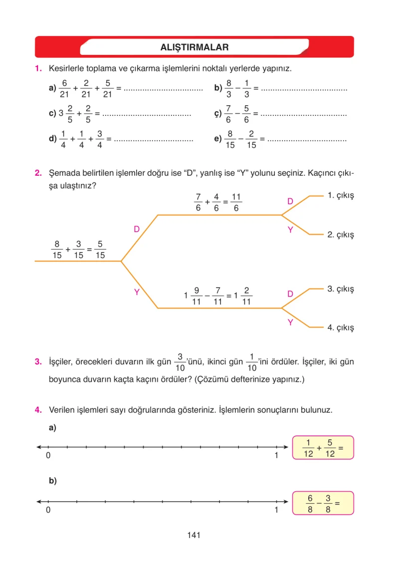 4. Sınıf Matematik Ders Kitabı Cevapları Ata Yayınları Sayfa 141