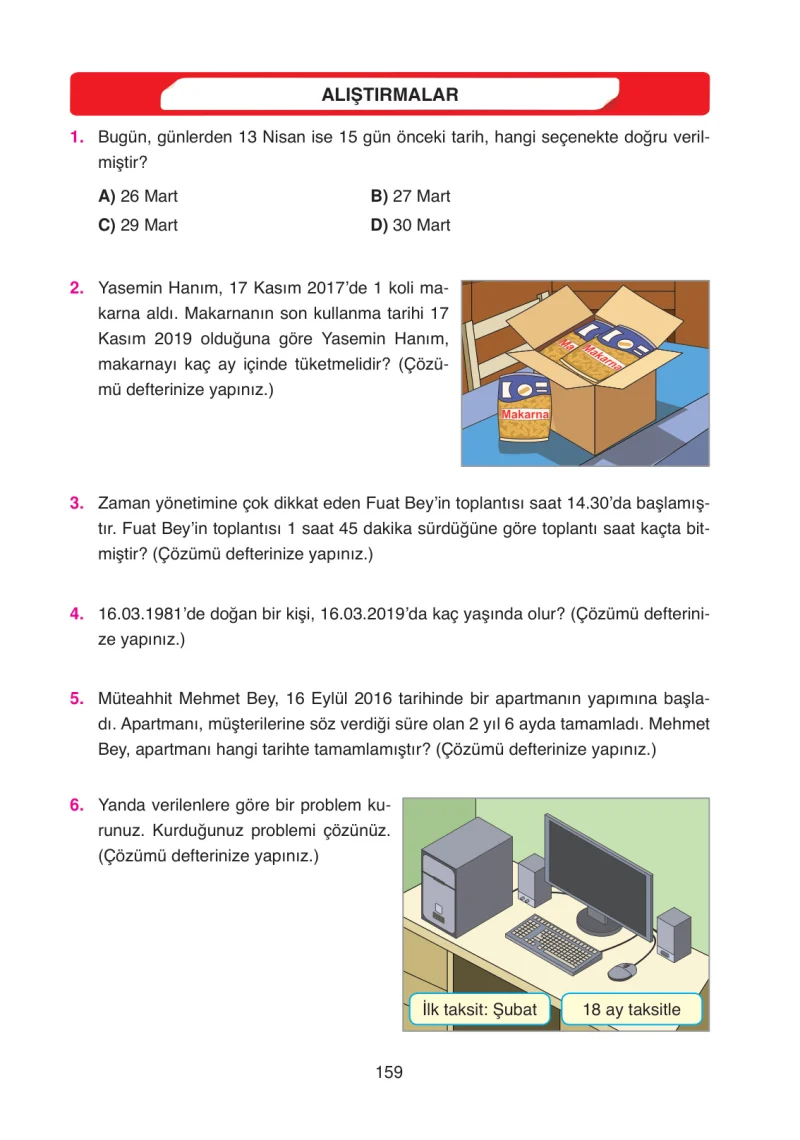 4. Sınıf Matematik Ders Kitabı Cevapları Ata Yayınları Sayfa 159