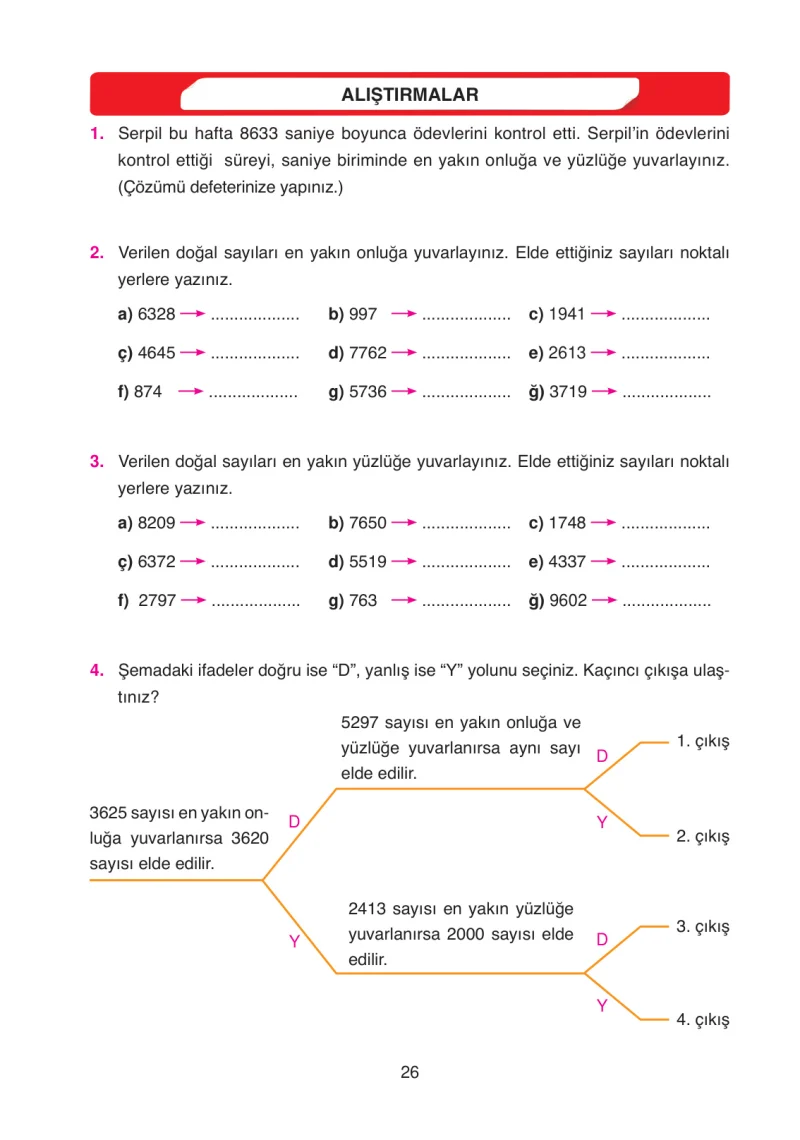 4. Sınıf Matematik Ders Kitabı Cevapları Ata Yayınları Sayfa 26