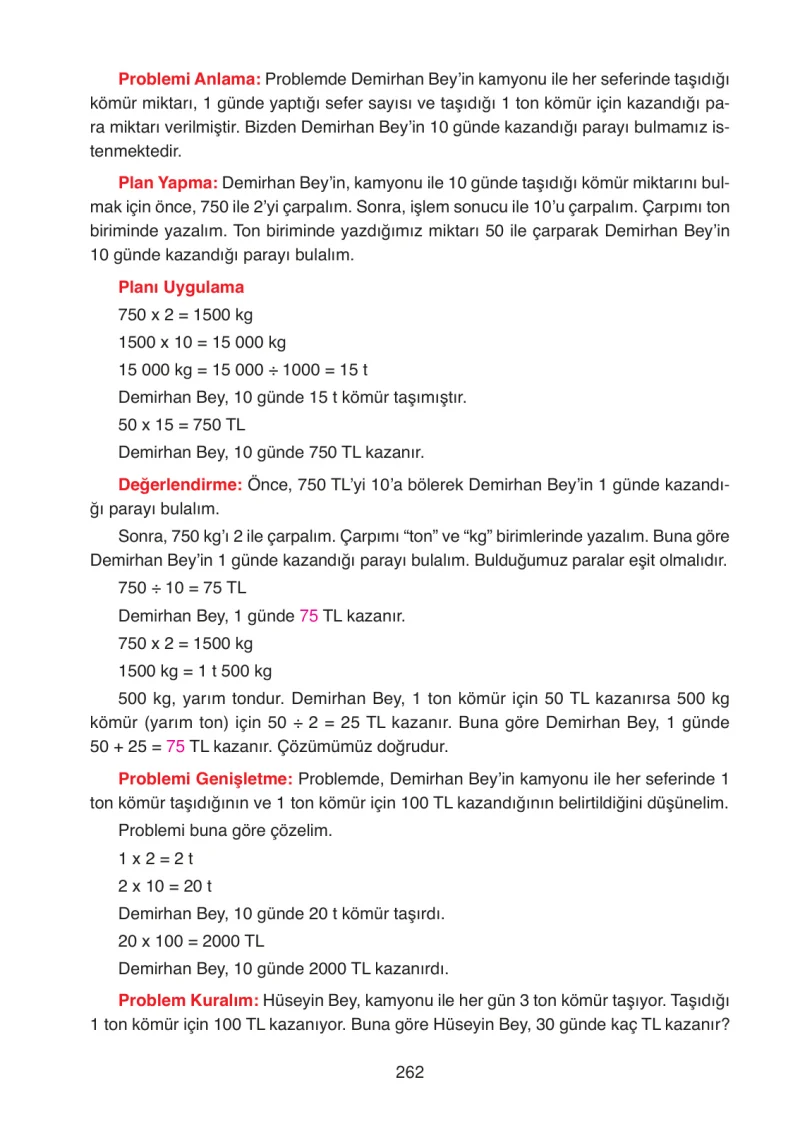 4. Sınıf Matematik Ders Kitabı Cevapları Ata Yayınları Sayfa 262