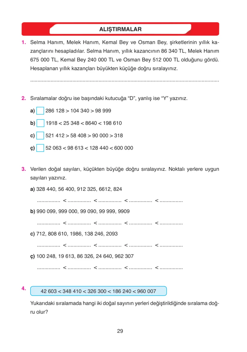 4. Sınıf Matematik Ders Kitabı Cevapları Ata Yayınları Sayfa 29