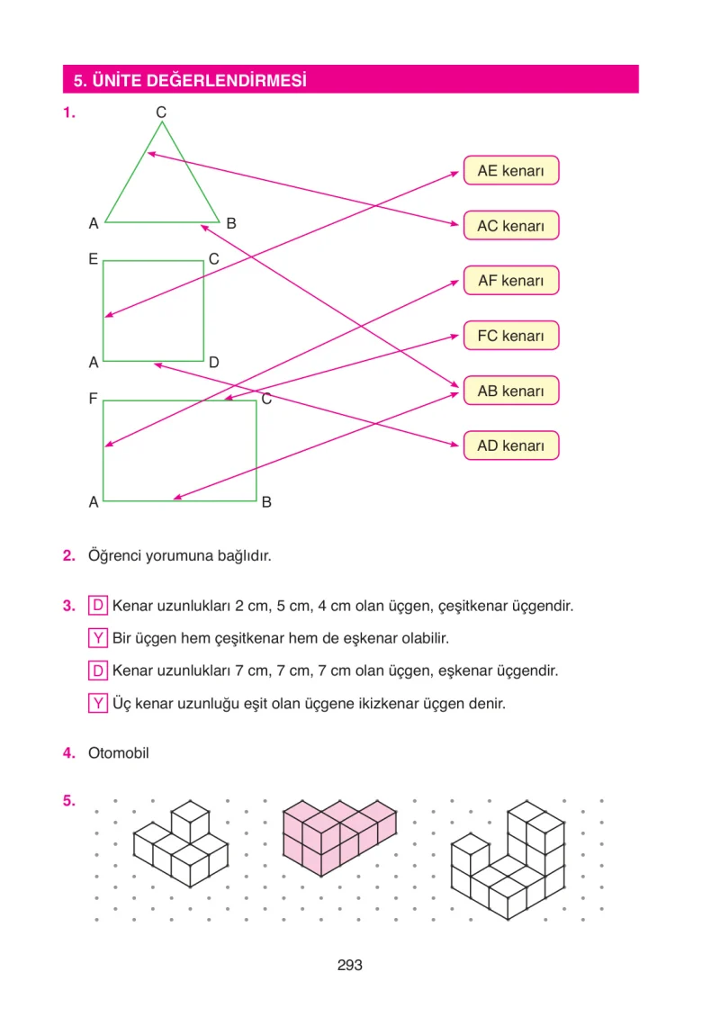 4. Sınıf Matematik Ders Kitabı Cevapları Ata Yayınları Sayfa 293