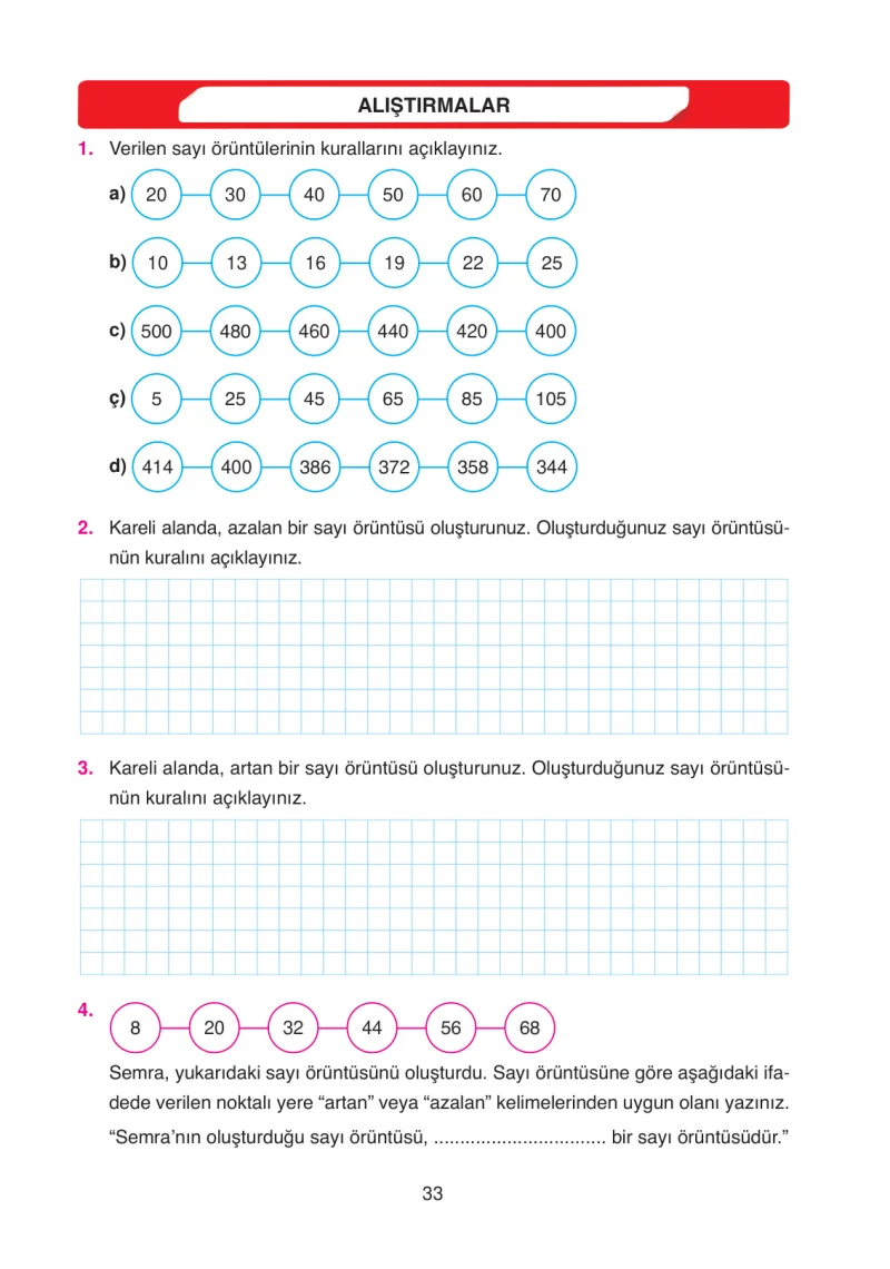 4. Sınıf Matematik Ders Kitabı Cevapları Ata Yayınları Sayfa 33