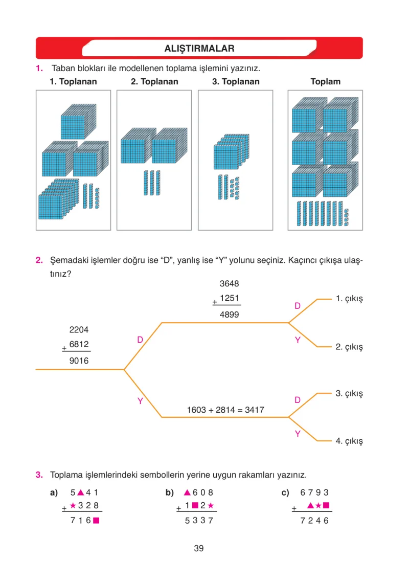 4. Sınıf Matematik Ders Kitabı Cevapları Ata Yayınları Sayfa 39