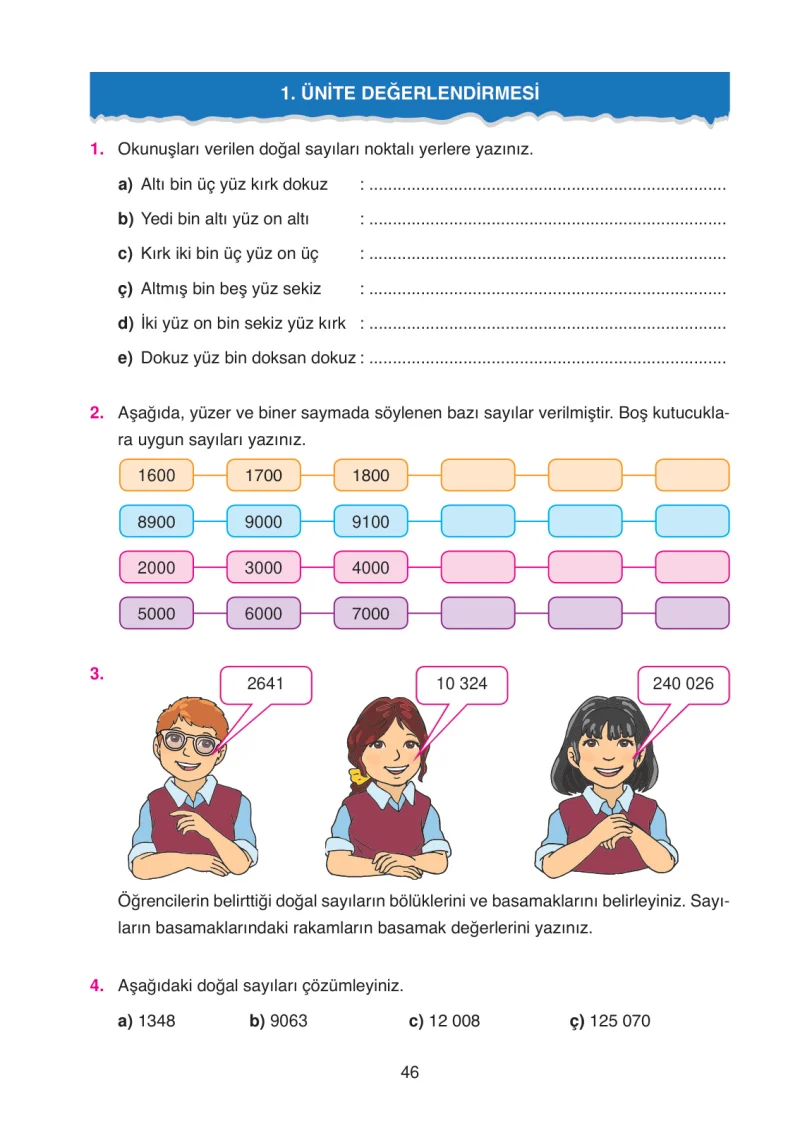 4. Sınıf Matematik Ders Kitabı Cevapları Ata Yayınları Sayfa 46