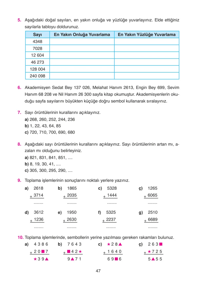 4. Sınıf Matematik Ders Kitabı Cevapları Ata Yayınları Sayfa 47