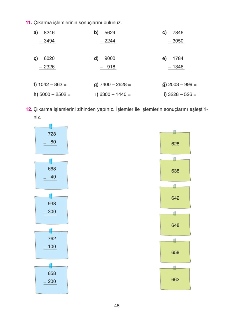 4. Sınıf Matematik Ders Kitabı Cevapları Ata Yayınları Sayfa 48