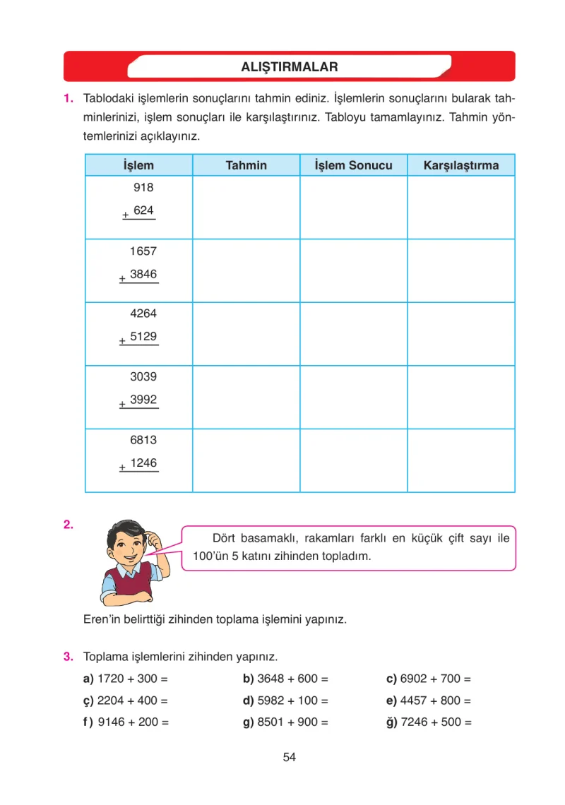 4. Sınıf Matematik Ders Kitabı Cevapları Ata Yayınları Sayfa 54