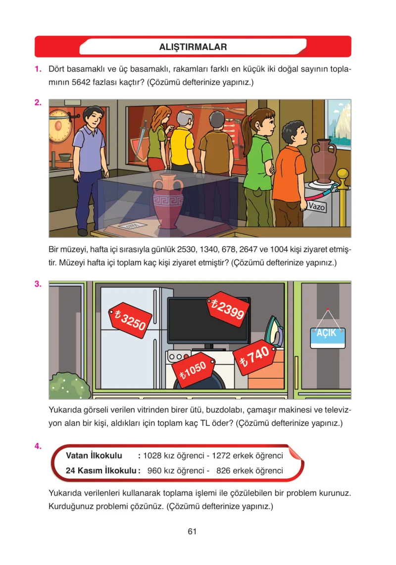 4. Sınıf Matematik Ders Kitabı Cevapları Ata Yayınları Sayfa 61