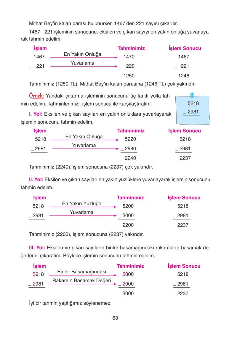 4. Sınıf Matematik Ders Kitabı Cevapları Ata Yayınları Sayfa 63