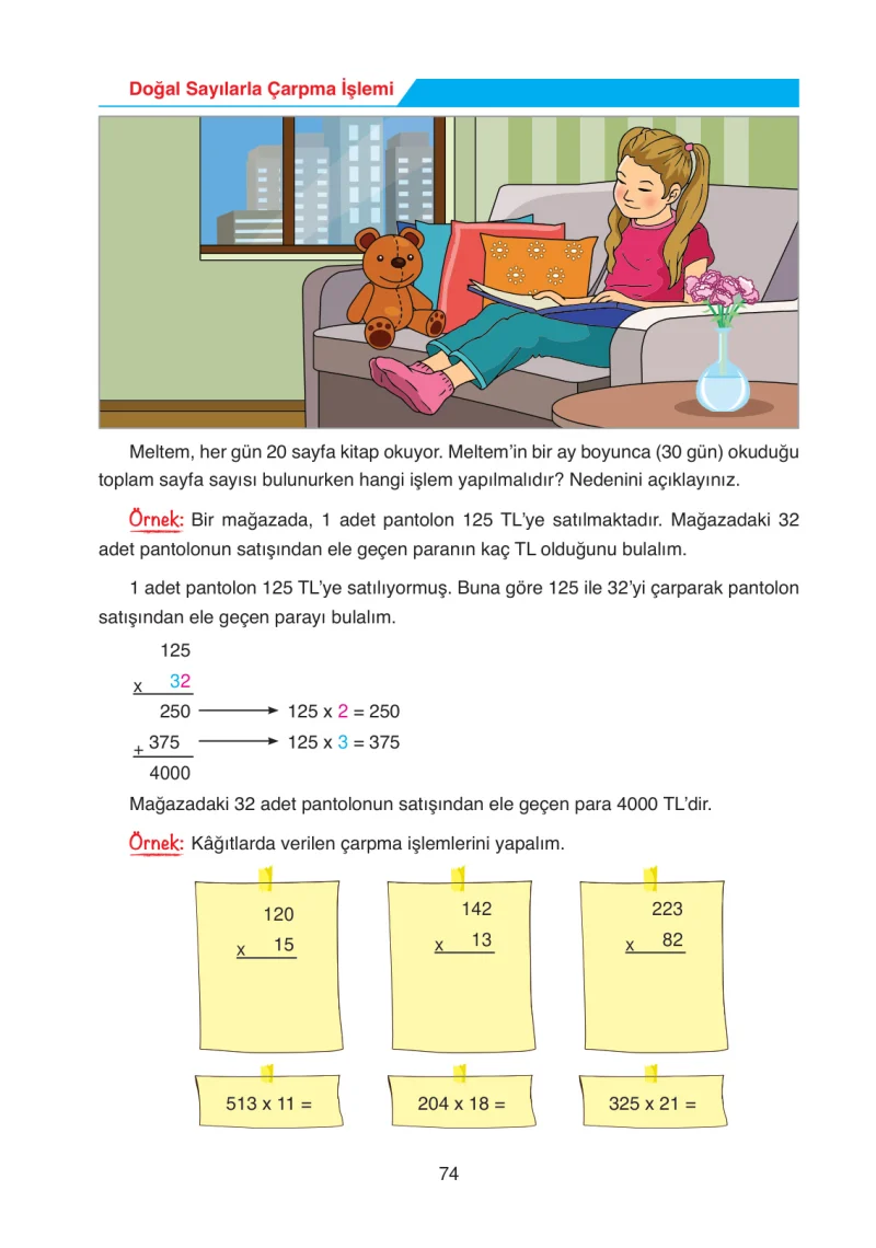 4. Sınıf Matematik Ders Kitabı Cevapları Ata Yayınları Sayfa 74