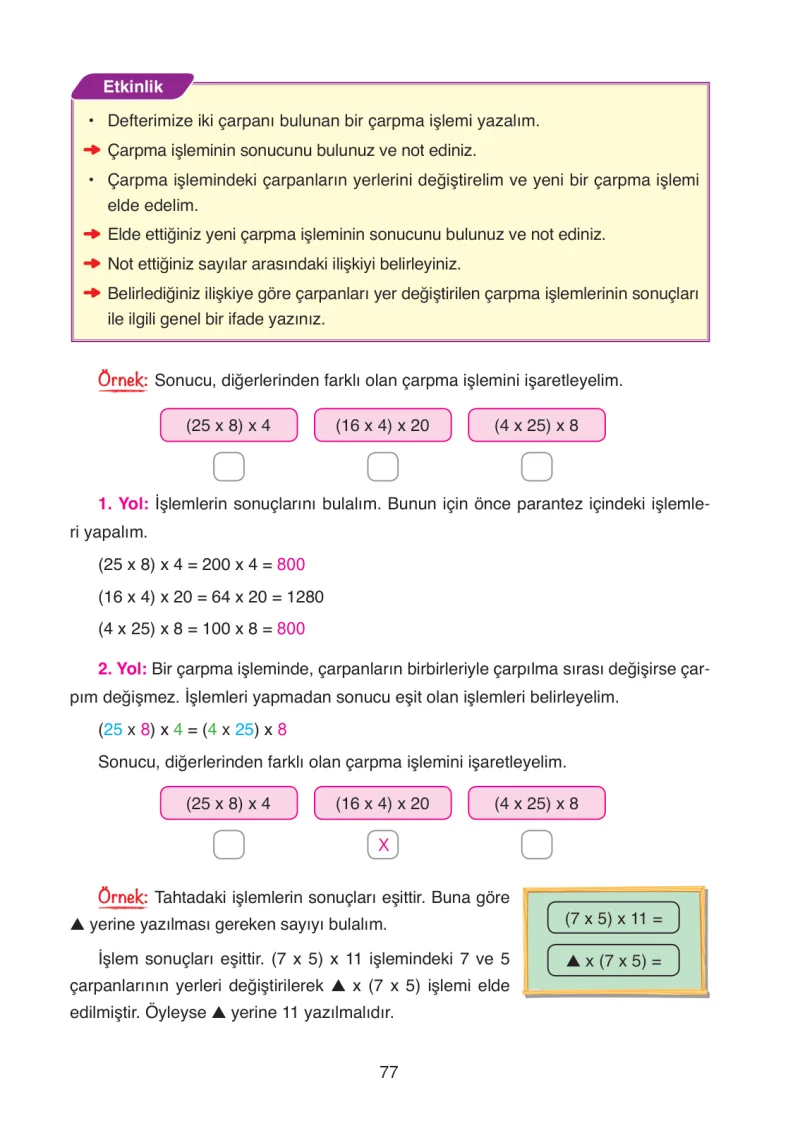 4. Sınıf Matematik Ders Kitabı Cevapları Ata Yayınları Sayfa 77