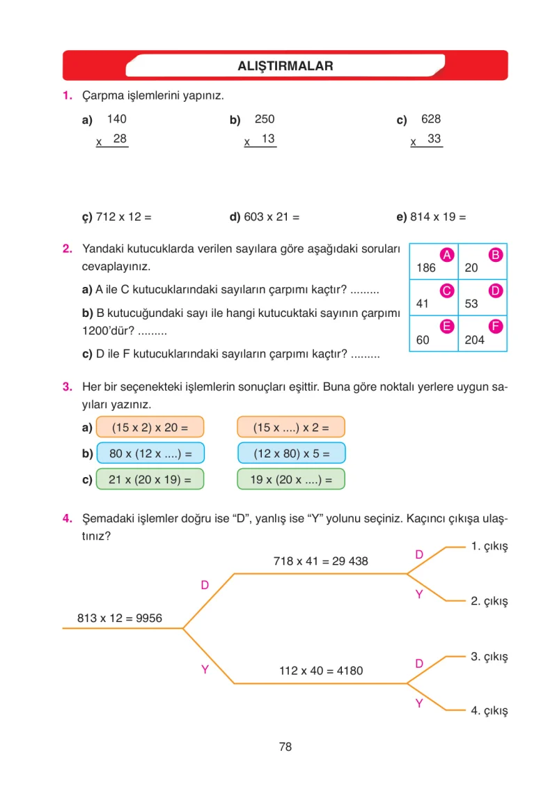 4. Sınıf Matematik Ders Kitabı Cevapları Ata Yayınları Sayfa 78