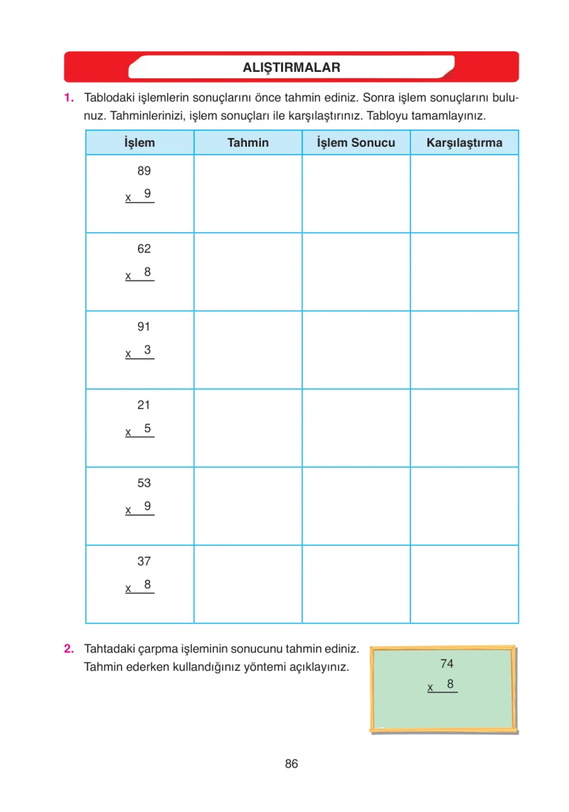 4. Sınıf Matematik Ders Kitabı Cevapları Ata Yayınları Sayfa 86
