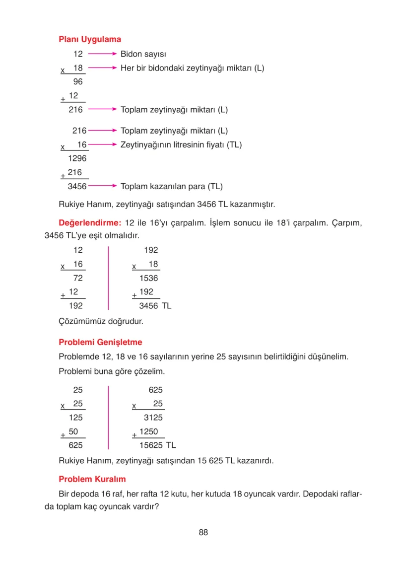 4. Sınıf Matematik Ders Kitabı Cevapları Ata Yayınları Sayfa 88