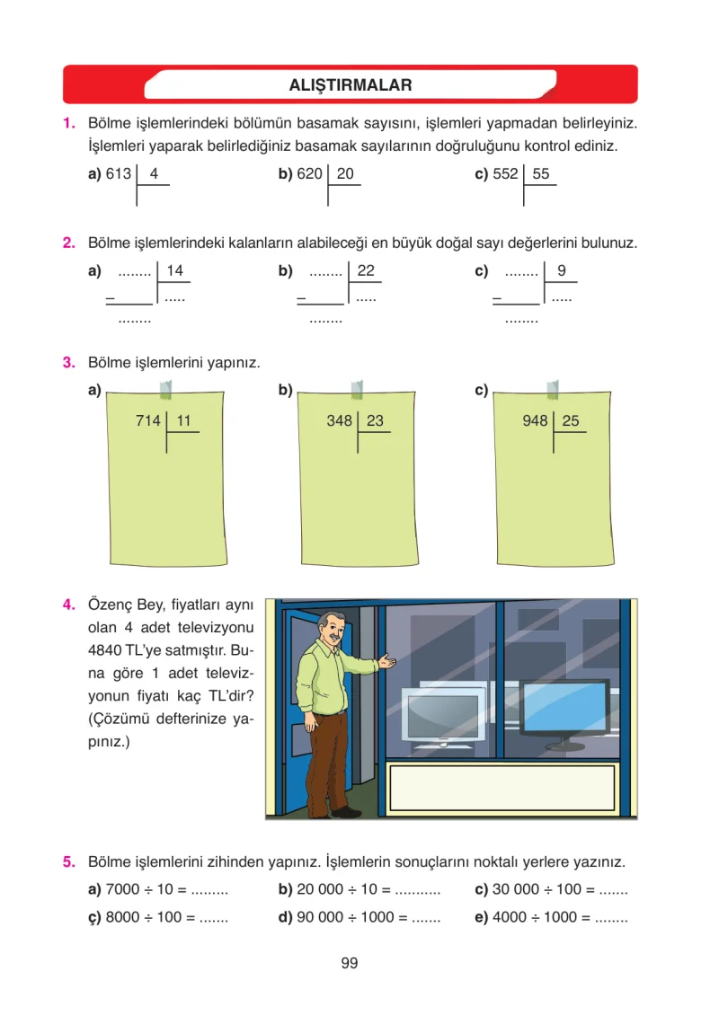 4. Sınıf Matematik Ders Kitabı Cevapları Ata Yayınları Sayfa 99