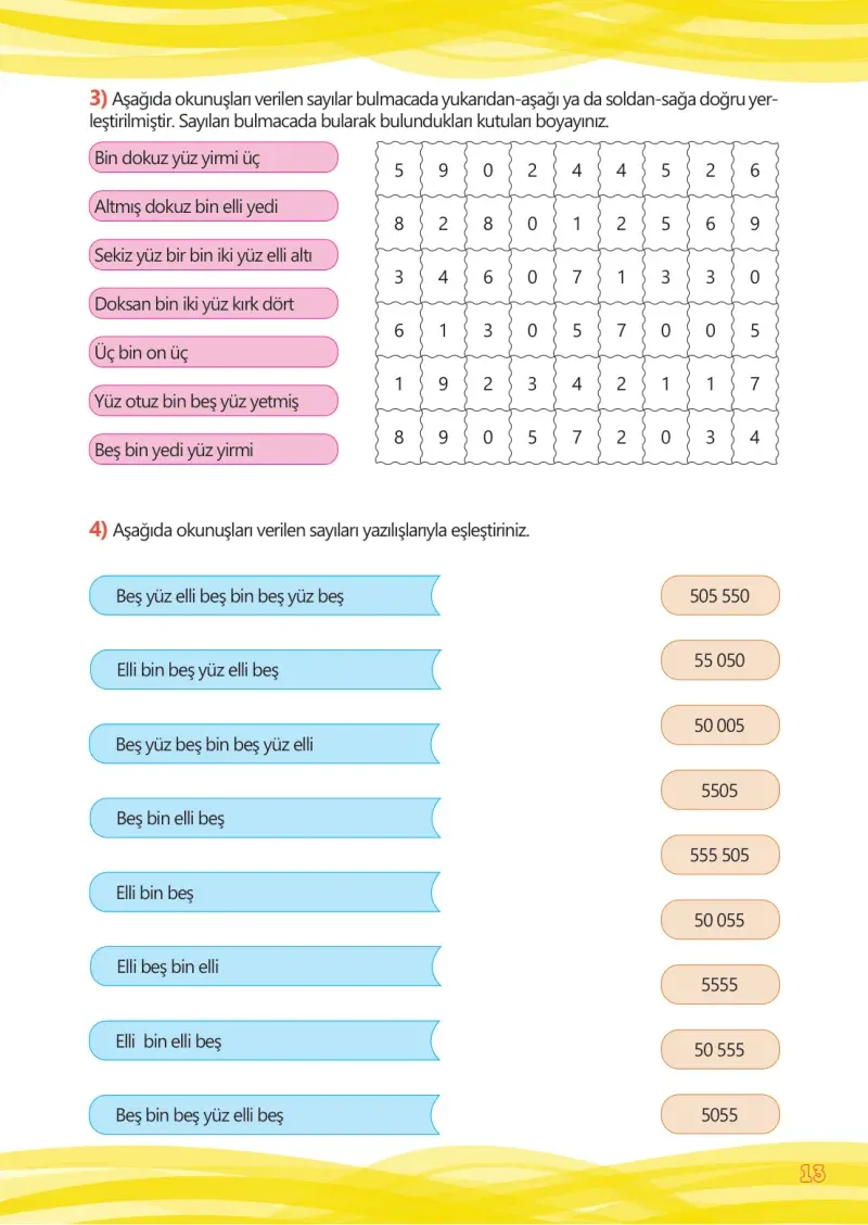4. Sınıf Matematik Ders Kitabı Cevapları Meb Yayınları Çalışma Kitabı 1 Sayfa 13