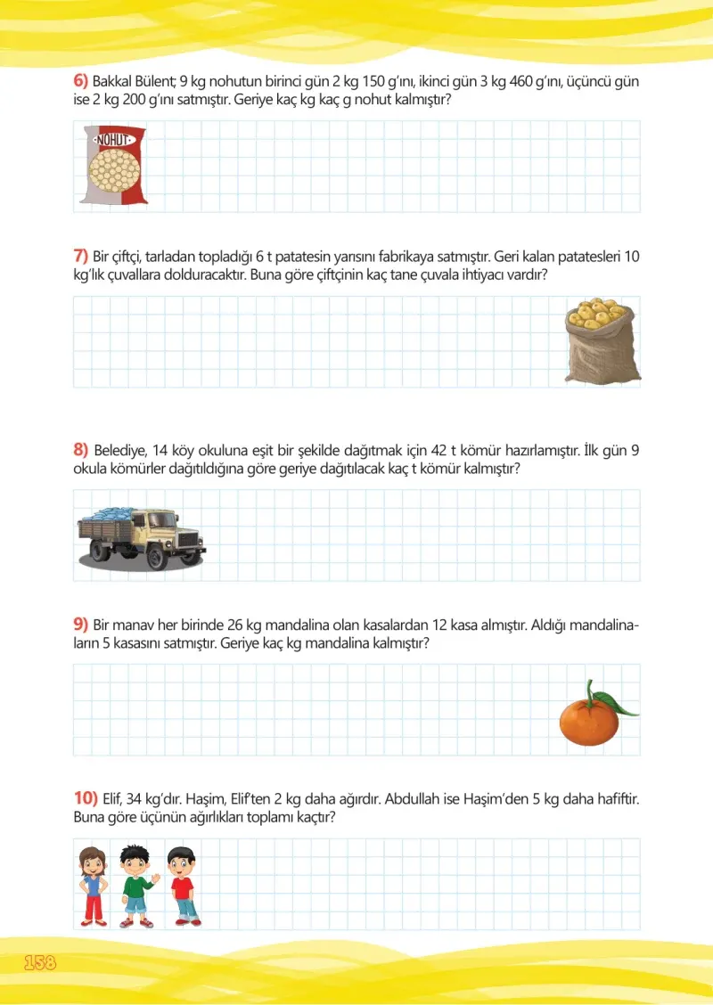4. Sınıf Matematik Ders Kitabı Cevapları Meb Yayınları Çalışma Kitabı 1 Sayfa 158